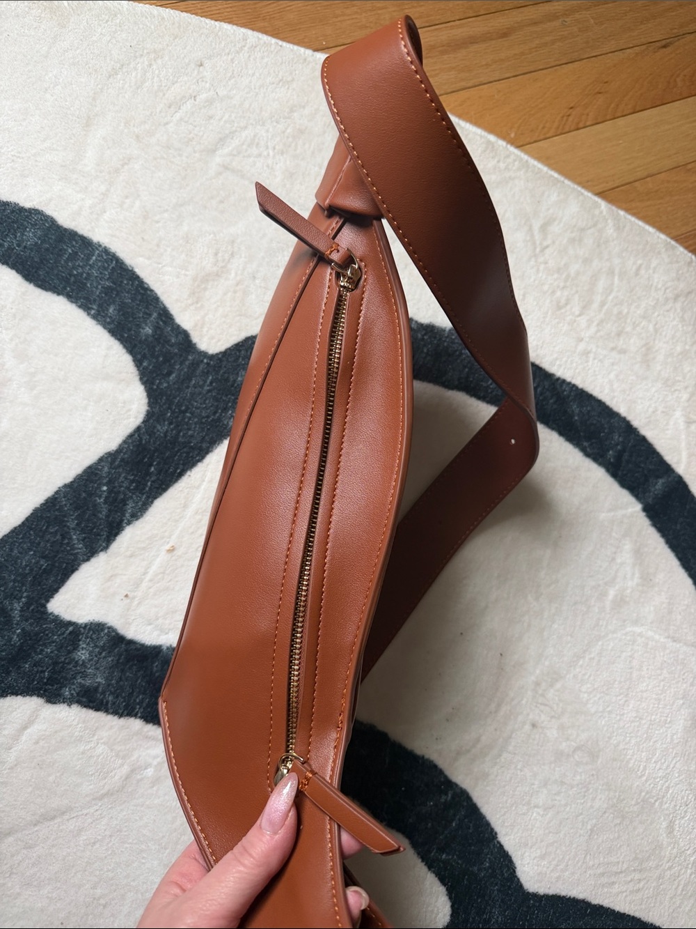 Curved Leather Belt Bag in Warm Cognac - Picture 8 of 11